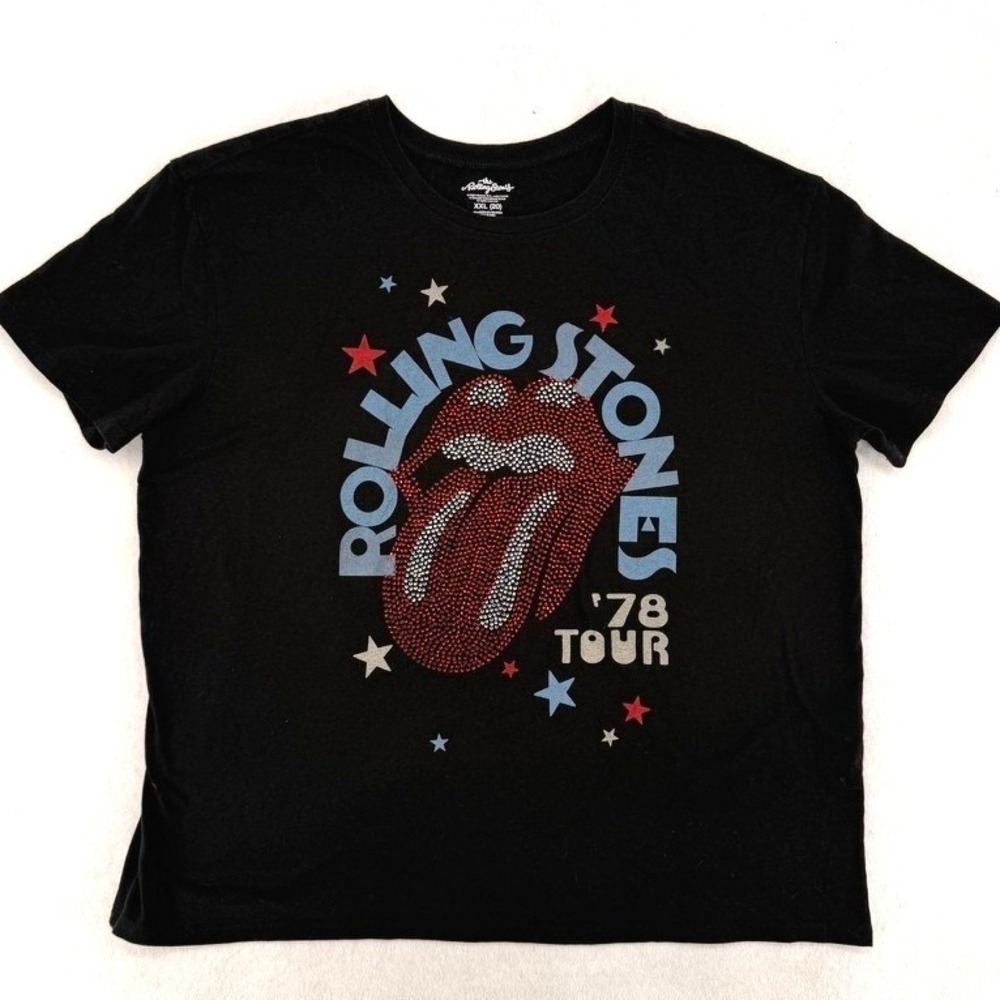 Rolling‎ Stones 78 Tour Rhinestone Graphic Tee Black XXL 20 Band Shirt Studded